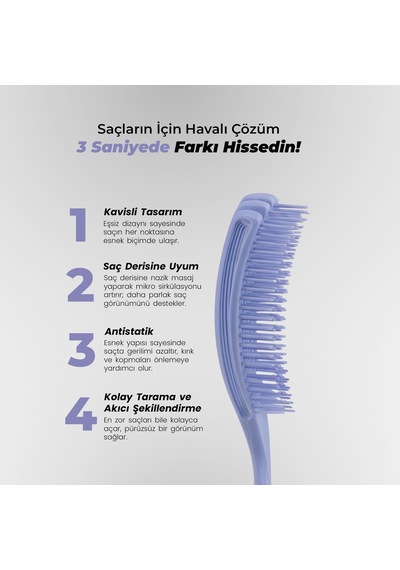 Airflex Multifonksiyonel Dolaşık Açıcı Saç Fırçası - Lila
