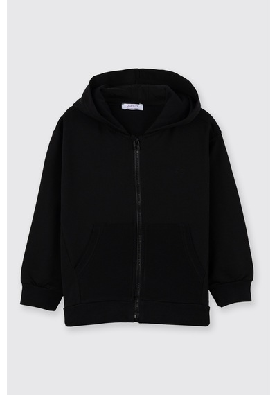 Panço Erkek Çocuk Kapüşonlu Fermuarlı Siyah Sweatshirt