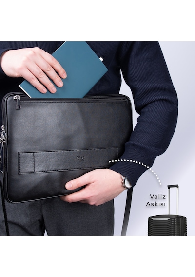 2k S.deri Laptop Çantası,tablet Çantası,14'' İnç,vegan,omuz Ve Valiz Askılı,aksesuar Ve Evrak Cepli,25.5 36 2 Cm.,siyah Omuz Çantası