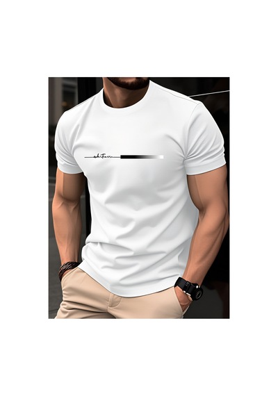 Caddemia Yaz  Rahat Rahat Gevşek Büyük Boy Kartal Desen Baskılı Spor Yuvarlak Bo Beyaz 2XL