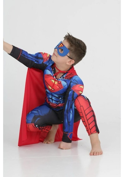 Life For Moda Erkek Çocuk Kaslı Superman Kostümü - Süper Kahraman Kostümü, Parti Kostümü Mavi