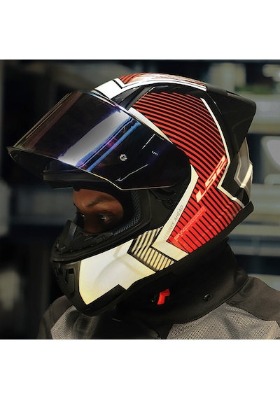 Gökkuşağı Cam + Ls2 Rapid 2 Race Extra Kask Beyaz - Kırmızı