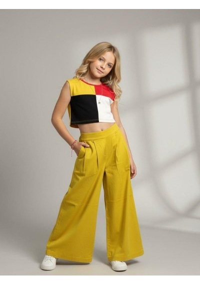 Zekids Kız Çocuk Bol Paça Rahat Kesim Pantolon-16900 Sarı
