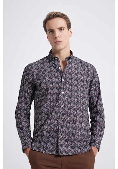 D's Damat Slim Fit Lacivert Baskılı Gömlek 1ec0221042599 Lacivert