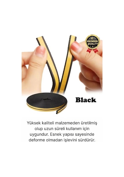 Premium Siyah Kapı Pencere Soğuk Toz Geçirmez İzolasyon Fitili Yapışkanlı Isı Yalıtım 2x5 10 Mt 10 Metre