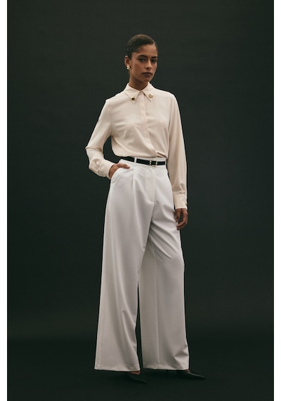 Sateen Lena Palazzo Pantolon - Ekru-136958 Ekru