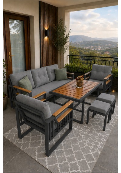 Esinti Serisi Balkon Takımı, 3-1-1 Antrasit Bahçe Takımı, 3'lü Koltuk 70x180, 2 Tekli Koltuk 70x70, Masa 70x110, 2 Puf Gri Esinti Serisi Balkon Takımı, 3-1-1 Antrasit Bahçe Takımı, 3'lü Koltuk 70x180, 2 Tekli Koltuk 70x70, Masa 70x110, 2 Puf Gri