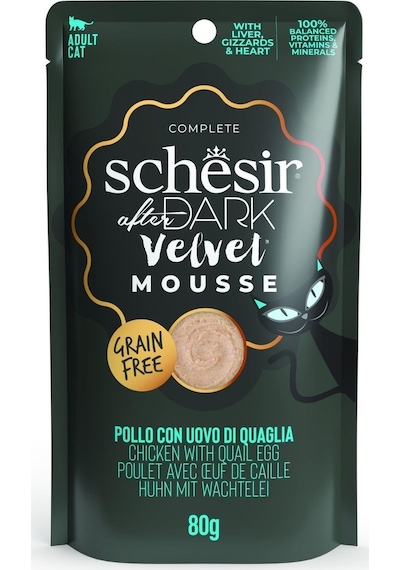 Schesir After Dark Velvet Mousse Tavuk ve Bıldırcın Yumurtalı Yetişkin Kedi Konservesi 80 G