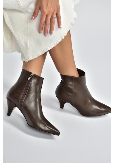 Fox Shoes R404710009 Kahverengi Alçak Topuklu Kadın Bot Kahverengi-suni Deri