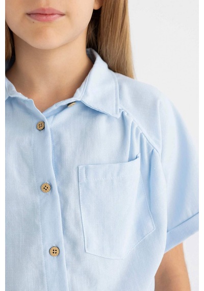 DeFacto Kız Çocuk Cropped Fit Pamuklu Kısa Kollu Gömlek C4272A824SMBE366