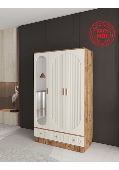 Soho 3 Kapaklı Çekmeceli Bazalı Gardırop - Tamamı Mdf Aytaşı
