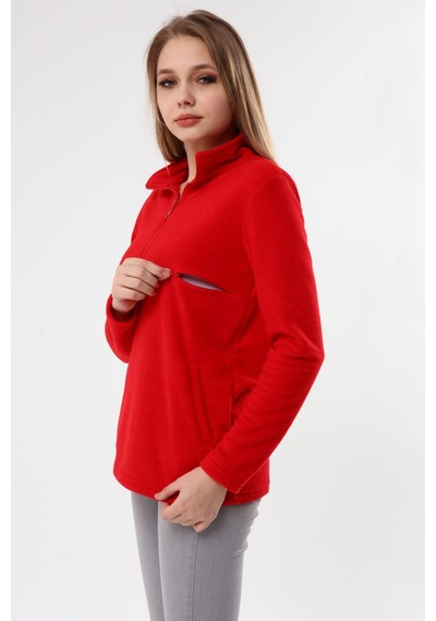 Luvmabelly Myra4553 Fermuarlı Emzirme Polar -Kırmızı
