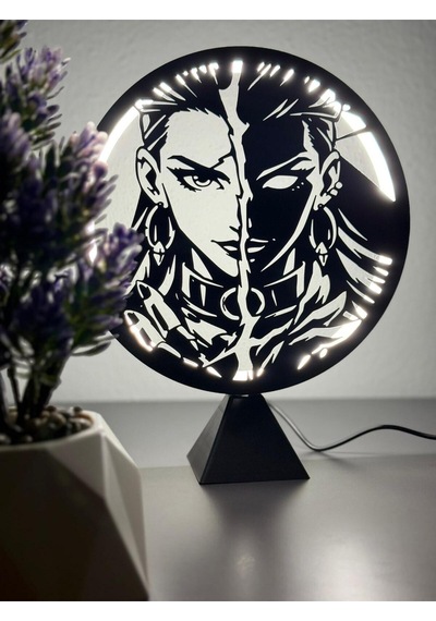 Valorant Reyna Halka Led Işıklı Masa Gece Lambası Gamer Oyun Odası Dekor Hediye Adaptör Dahil Siyah