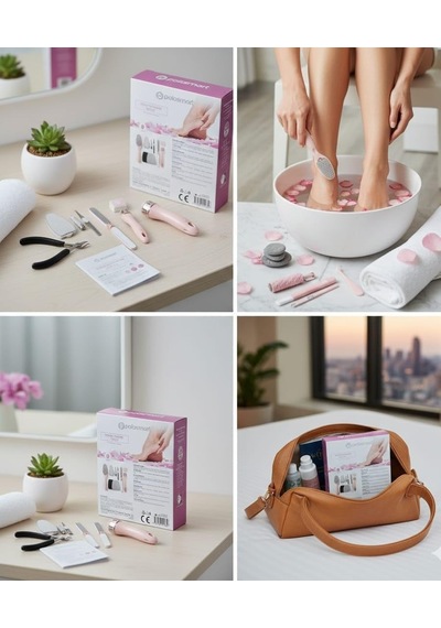8 Parça Profesyonel Ayak Bakım Ve Pedikür Seti, Topuk Törpüsü, Nasır Giderici, Tırnak Makası, Pembe