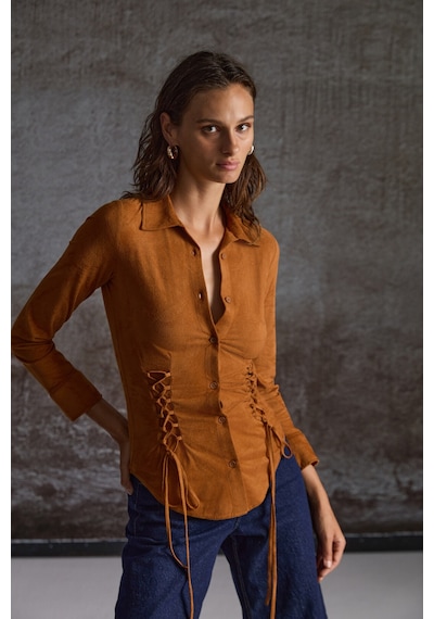 Grımelange Bogotan Kadın Slim Fit Vücudu Saran Süet Belden Bağlamalı Ipli Kahverengi Gömlek Kahverengi Grımelange Bogotan Kadın Slim Fit Vücudu Saran Süet Belden Bağlamalı Ipli Kahverengi Gömlek Kahverengi