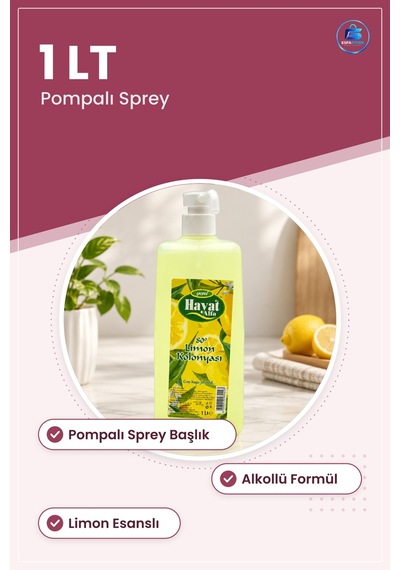 Limon Kolonya Pompalı Sprey 1 Lt Alkollü Ferah Kokulu Misafir Ve
