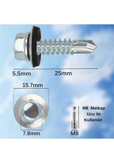 Trapez Çatı Vidası 5.5x25 Mm 100 Adet Matkap Uçlu Sac Akıllı Vida Çatı Panel Metal Ağaç 1