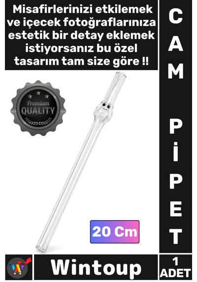 Pipet Kalite Şeffaf Sağlıklı Ekolojik Dayanıklı Estetik Dekoratif Yüz Figürlü Şık Cam Pipet 20 Cm