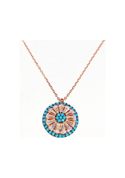 Oriental Kuyumculuk Jewellery Firüze Ve Baget Taşlı Gümüş Rose Kolye Kırmızı