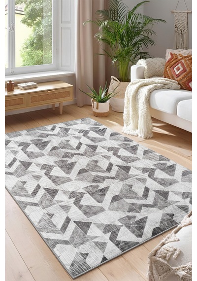 Villadia Home Textile Kaymaz Taban Modern Desen Halı Yolluk Leke Tutmaz Kolay Temizlenir Koridor Salon Yatak Mutfak Odası Vd4037gri Gri