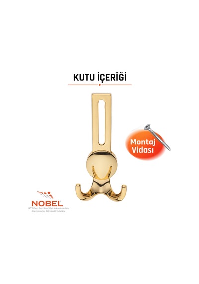 Solo Lüks Portmanto Askı, Metal, Vestiyer Askı, 210 Gr, Dolap Askılık, Duvar Askılığı, Altın Sarısı Vidalı 5 Adet