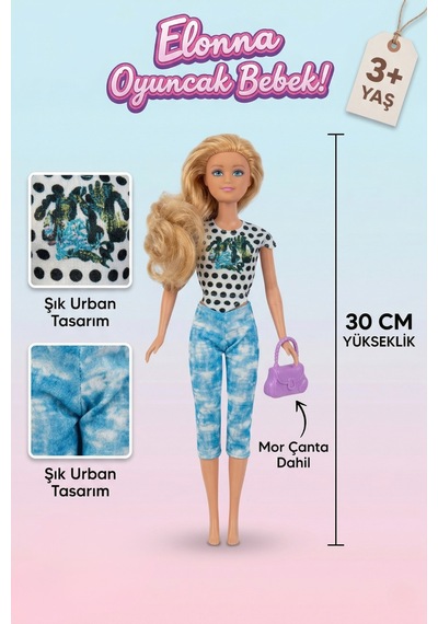 Elonna 30 Cm Şık Ve Hareketli Eklemli Oyuncak Bebek Tie-dye Pantolonlu/aksesuarlı Y