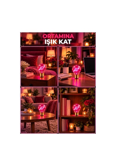 Oklu Kalp Şeklinde Neon Dekoratif Masa Lambası Ampul Şeklinde Yeni Nesil Aydınlatma Çok Renkli