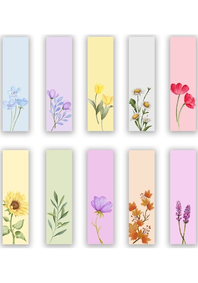 10 Adet Çiçekler Kitap Ayracı 40x145 Mm