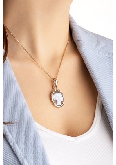 Cameo Italiano 18 Ayar Rose Altn Kaplama 50 Cm Gümüş Madalyon Kolye