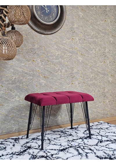 Zafir Metal Siyah Tel Ayaklı 60 Cm Puf Bench - Puf - Bench - Oturak - Mutfak Oturağı - Antre Oturağı Bordo
