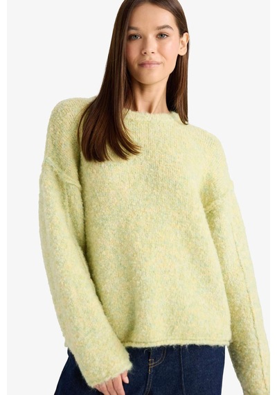 Defacto Yün Karışımlı Bisiklet Yaka Oversize Fit Triko Kazak F3256ax25wngn597 Yeşil-gn597