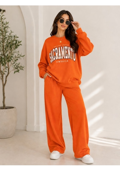 Stsahra Kadın Turuncu Bisiklet Yaka Sweatshirt Stsahra Kadın Turuncu Bisiklet Yaka Sweatshirt