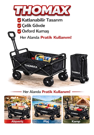 Çok Amaçlı Katlanabilir Araba Ve Taşıma Arabası Kamp,piknik,plaj,pazar, Market Arabası Siyah