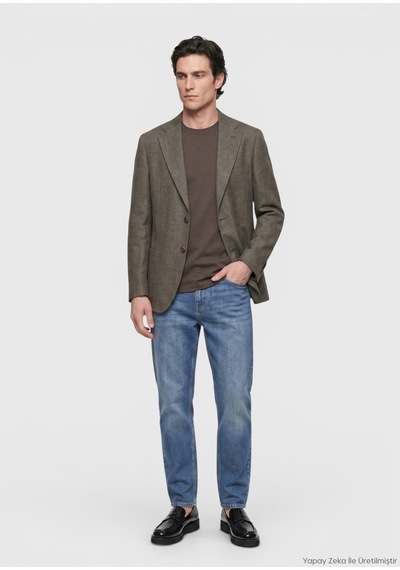 Ramsey Haki Shirt Shoulder Slim Fit %100 Keten Ceket