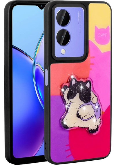 Vivo Y17s Kılıf Parlayan Kabartmalı İkonik Figürlü Tchs Amas Silikon Kapak - Mor Mor