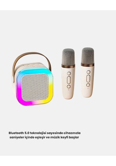 Karaoke Hoparlör Taşınabilir Çift Mikrofonlu Ve Led Işıklı Bluetooth 5.0