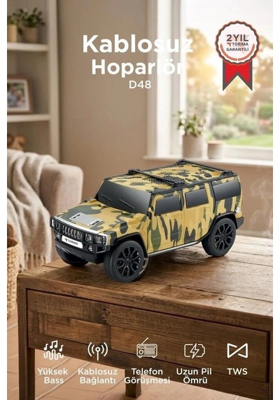 Premium Torima Bluetooth Hoparlör Araba Tasarımlı D48 Kamuflaj Ses Sistemi Radyolu Parti