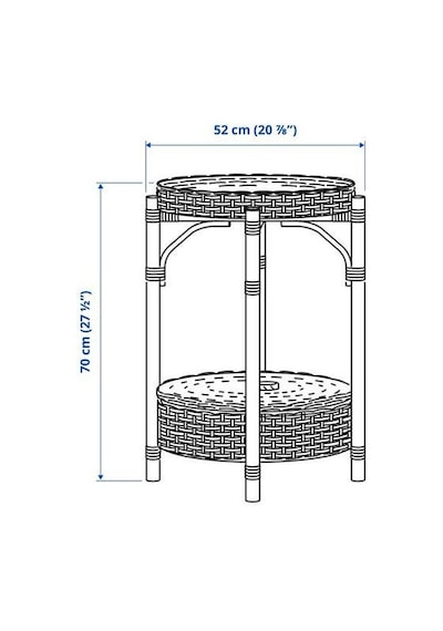 2 Katlı Rattan Komodin-Sehpa MeridyenDukkan 52 cm Doğal El Örmesi