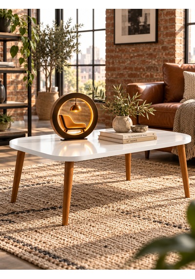 Odera Torna Set Beyaz Orta Sehpa Ve Zigon Sehpa 4'lü Set Ahşap Ayaklı Modern Salon Sehpası Diğer