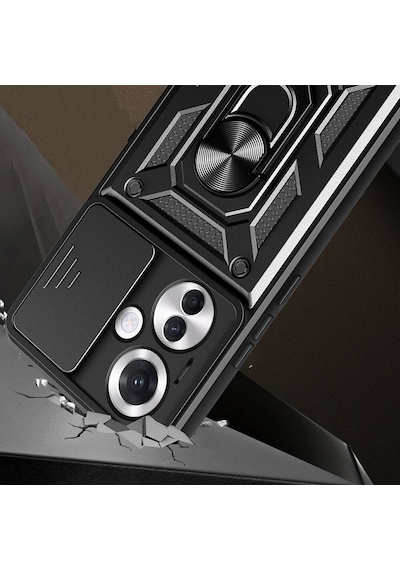 Oppo Reno 11f 5g Kılıf Magnetik Standlı Kamera Korumalı Zore Sürgülü Vega Kapak Siyah