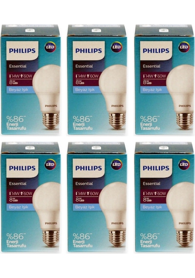 Philips 8 W -60 W Led Ampul Beyaz Işık 6 Adet