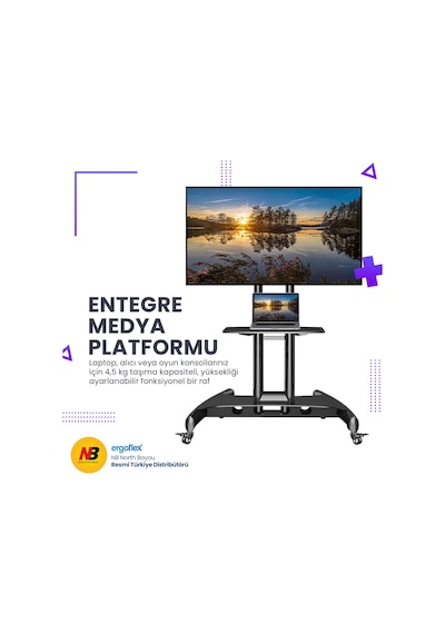 Nb Ergonomic Nb Ava1500-60-1p Lcd Led Oled Plazma Düz Panel Ekranlar İçin 32-75 İnch Tuv Sertifikalı Tekerlekli Profosyonel Tv Sehpası