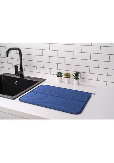 Mikrotex Bulaşık Matı Süper Emici Bulaşık Kurutma Matı 45x36cm Tezgah Üstü Bulaşık Matı Lacivert Bel Diğer