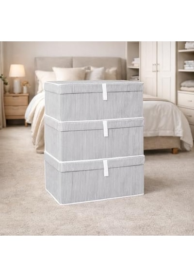 Çok Amaçlı Düzenleyici Kapaklı Sandık Tipi Kutu Hurç Organizer 3 Lü Set Gri, Mega 60 X 40 X 30 Çok Renkli