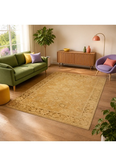 Kartela Halı Lino Halı Jüt Taban Dokuma Halı Hardal Sarısı - 100 X 150 Cm