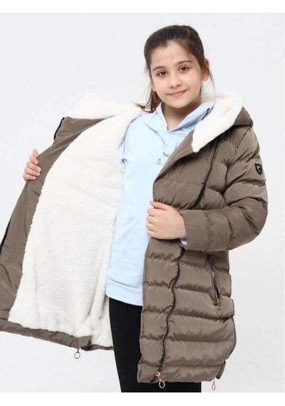 Benitto Kız Çocuk Kruvaze Fermuarlı Cepli Mont-14759 Haki