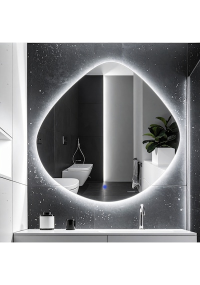 Zynor Beyaz Led'li Lazer Kumlamalı Lavabo & Banyo Aynası Dokunmatik Sensörlü 100 X 100 Cm
