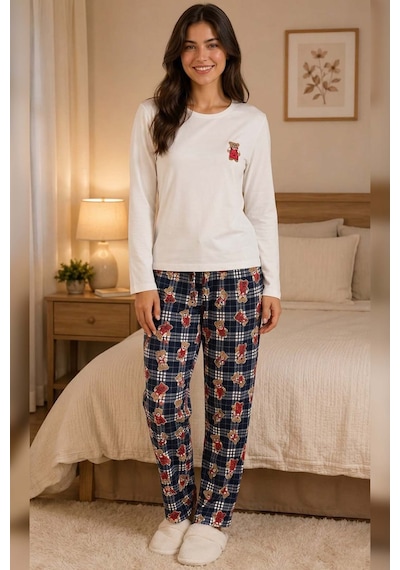 Genel Pamuklu İnterlok Kadın Pijama Takımı Beyaz