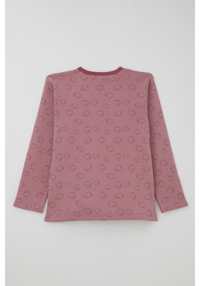 Breeze Kız Çocuk Pijama Takımı Elma Desenli Beli Paçası Lastikli 4-8 Yaş, Gülkurusu