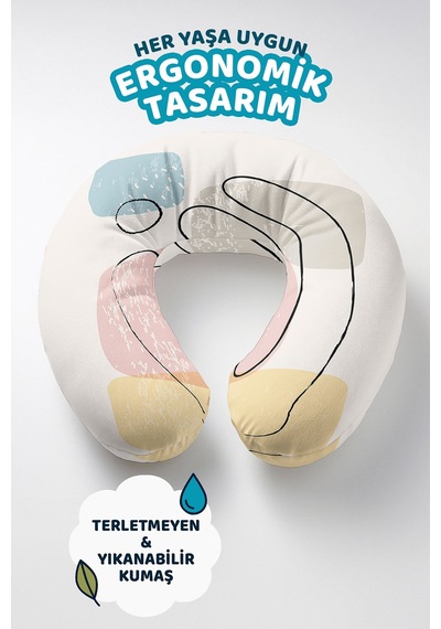 Soyut Geometrik Ergonomik Boyun Yastığı - Modern Pastel Renkli Yumuşak Seyahat Yastığı Açık Gün Doğumu Kiremit Kırmızısı